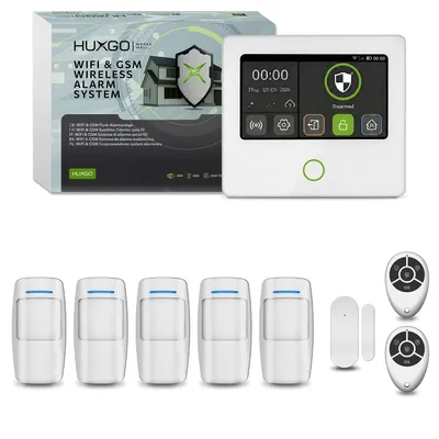 Immagine prodotto di Sistema di allarme HUXGO Wi-Fi GSM 4G, set composto da 5 rilevatori di movimento e 1 sensore per porte, app HXA502