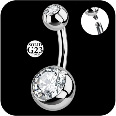 Obrázek produktu pro Piercing do pupku, titanová chirurgická ocel, 14G, délka 6 mm - 14 mm, stříbrný, kubický zirkon, 1 kus