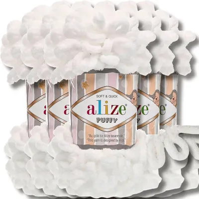Produktbild von Alize 5x 100g Puffy Wolle, Uni, Häkeln, Stricken (White - 55)