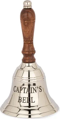 Produktbild von NKlaus 17cm Tischglocke CAPTAIN'S BELL messing massiv silber Handglocke mit Holzgriff 11799