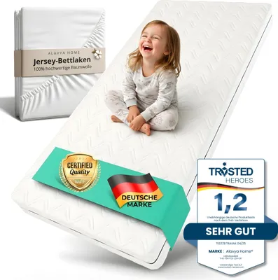 Produktbild von Kindermatratze COZY 80 x 180 cm mit Spannbettlaken + waschbarem Bezug für Kinderbett