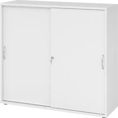 Produktbild von bümö Schiebetürenschrank office - 3 Ordnerhöhen - Nachbildung: Weiß, Griff: Bogengriff (Metall)