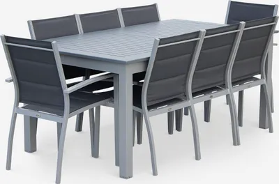 Immagine prodotto di Set tavolo da giardino allungabile in alluminio con 8 sedie, Grigio