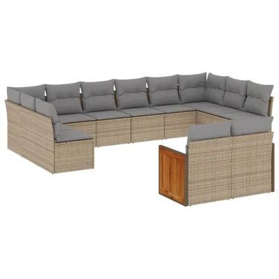 Produktbild von Modulares Garten-Sofaset, 12-teilig, mit Stauraum, wasserabweisendem Beutel, Poly Rattan Beige, Kissen Hellgrau, UV-beständig