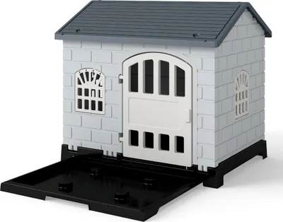 Produktbild von Hundehütte für den Außenbereich mit Tür, 3 Fenstern und herausnehmbarem Boden
