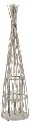 Produktbild von ECD Germany Bambus Laterne Windlicht H:132cm Gartenlaterne mit LED-Lichterkette & Glaseinsatz Boho Bambuslaterne Kerzenhalter Flechtoptik Deko Laterne