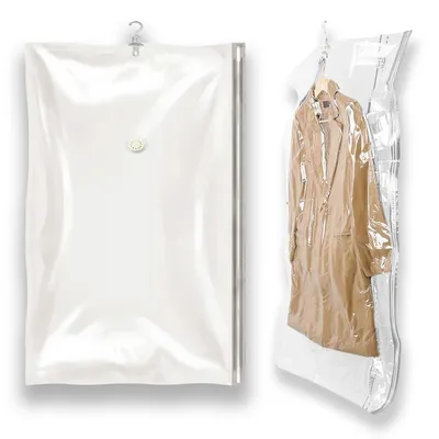 Immagine prodotto di Sistema di aspirazione per sacchi di stoccaggio, sacchi per abiti con cerniera, 70x105 cm. Risparmio di spazio fino all'80% per biancheria da letto e tessuti. Organizzatore pratico per l'armadio