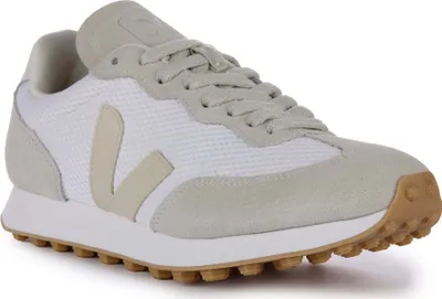 A studio shot of a single white and gray Veja Rio Branco Alveomesh sneaker.