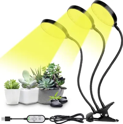 Produktbild von LED Pflanzenwachstumslichter Sonnenlicht Wasserdicht Timer Dimmbar Wachstumslampe (1 Clip mit 3 Lampenkopf)