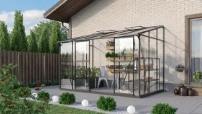 Produktbild von Vitavia Anlehn-Gewächshaus "Osiris 6500" schwarz 6,5 m² 3 mm ESG, 6 mm HKP
