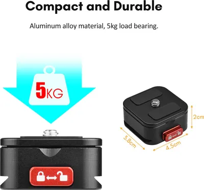 Imagen del producto de Placa de liberación rápida de aleación de aluminio para trípode, adaptador de montaje para cámara con rosca de 1/4 de pulgada, compatible con cámaras DSLR