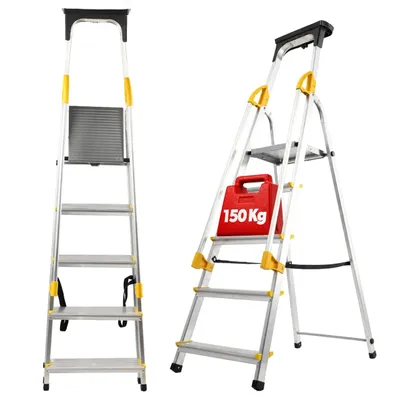 Zdjęcie produktu dla KADAX Drabina Aluminiowa Domowa 5 Stopniowa Składana z Poręczami + Hak