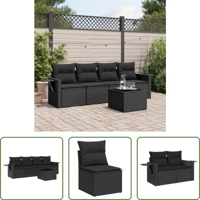 Produktbild von The Living Store 5-tlg. Garten-Sofagarnitur mit Kissen Schwarz Poly Rattan