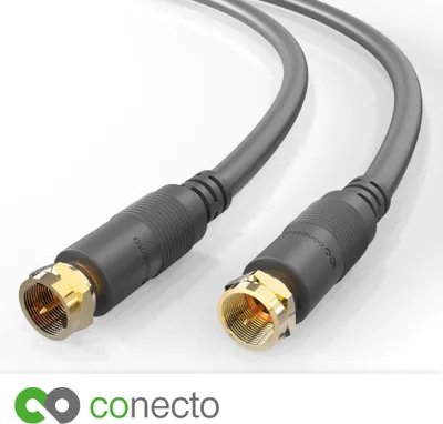 Produktbild von conecto HQ SAT Antennenkabel - 4K UHD 1080p FULL HD HDTV 3D - (F-Stecker - F-Stecker, doppelte Schirmung, vergoldet) schwarz 10,0m