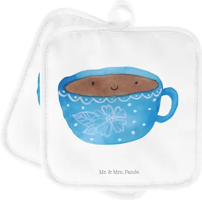 Produktbild von Mr. & Mrs. Panda Topflappen Kaffee Tasse - Weiß - Geschenk, Liebe, topfhalter, Geschmack, im Doppelpack, Genuss, Glücklich, Topfuntersetzer, Topflappenset, Set