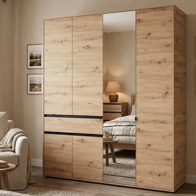 Immagine prodotto di Dmora Guardaroba Grande Rifreddo 183x211h cm Marrone Rovere Nodi, 4 Ripiani un Cassetto