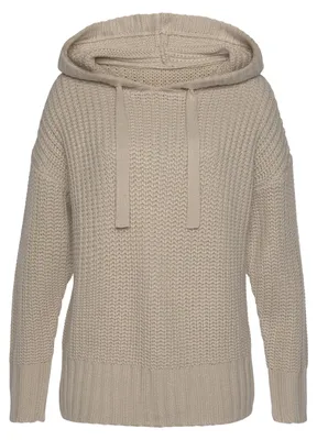 Produktbild von LASCANA Kapuzenpullover aus weichem Grobstrick beige Größe 44/46
