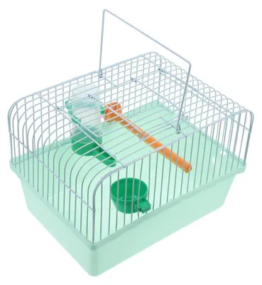 Immagine prodotto di Gabbia portatile per uccelli, con posatoio, contenitore per il cibo e abbeveratoio, di colore verde chiaro