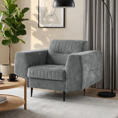 Produktbild von BEAUTYSOFA | Sessel VENEZIA Polstersessel Chenillestoff Graphite – Moderner Loungesessel mit Metallbeinen Schwarz, Komfortsessel Wohnzimmer