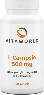 Produktbild von Vitaworld L-Carnosin 500 mg | 100 Kapseln | 500 mg L-Carnosin pro Kapsel | hergestellt in Deutschland | vegan