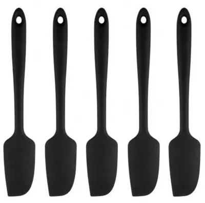 Obrázok produktu pre Sada silikónových špachtlí, 5 kusov, 22,7 cm, čierna, mini, na cesto, flexibilné, s nepriľnavým povrchom, kuchynský pomocník