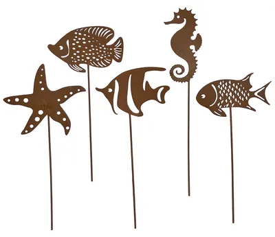 Imagen del producto de Juego de 5 adornos para jardín con forma de peces y estrellas
