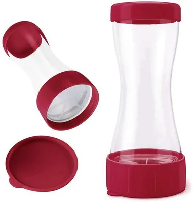 Productafbeelding van Ibenzoa® poedersieve met draaimechanisme – geschikt voor poedersuiker en bloem, 19,8 cm, kunststof met roestvrijstalen filter, transparante beker, roze, 160 g