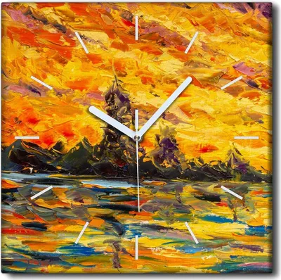 Produktbild von Coloray Uhr auf Leinwand 30x30 cm Wand Uhr Dekoration Wohnzimmer Segeltuch weiße Zeiger -Herbstabstraktion.