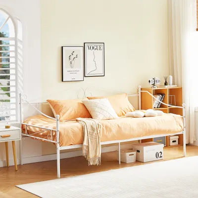Produktbild von H.J WeDoo Tagesbett 90x190 Weiß Metallbett Bett Daybed Bettsofa Jugendbett Gästebett