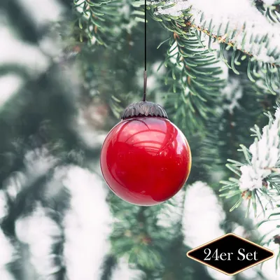 Produktbild von Christbaumkugelset, Rund, klein, 24er Set  | Glas, Rot | H6,0xB6,0cm