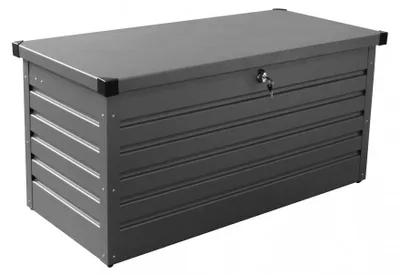 Zdjęcie produktu dla Nowoczesna skrzynia ogrodowa z aluminium o wymiarach 130 x 60 cm z zamkiem Steel Magic – czarna