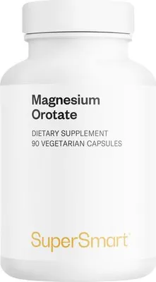 A white bottle of SuperSmart Magnesium Orotate dietary supplement.
