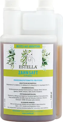 A bottle of Estella Zahnsaft (with Vitalpilzen) 1 liter.