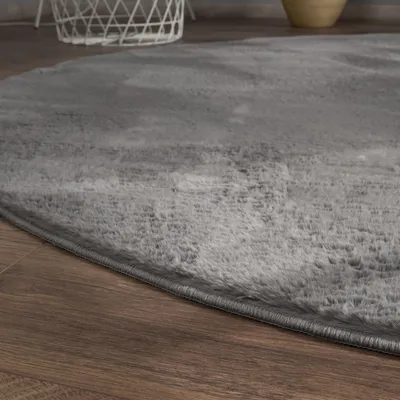 Produktbild von Teppich Rund Fellteppich Kunstfell Plüsch Bettvorleger Shaggy Wohnzimmer Kinderzimmer Grösse Ø 120 cm Rund