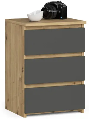 Produktbild von Kommode mit 3 Schubladen Kommode Organizer Kommode mit Schubladen 40 cm breit 57 cm hoch | Artisan Eiche-grau Holz Highboard Sideboard Schrank schmal