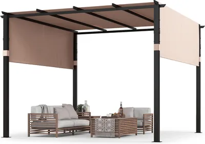 Produktbild von GOPLUS Pergola 3x3 m, Pavillon wasserdicht stabil Winterfest, Gartenpavillon aus Metall mit Überdachung, Sonnenschutz freistehend für Garten Hof Terrasse (Beige)