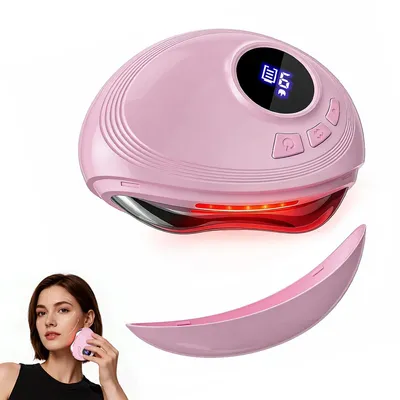 Produktbild von LED-Rotlicht-Gua-Sha-Massagegerät, 9 Stufen für Gesicht und Nacken, strafft Haut, definiert Kinnkontur, fördert Serumaufnahme, tragbares Metallgerät