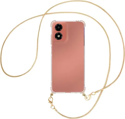 Produktbild von Handykette Backcover-Schutzhülle mit Band (Metall goldfarben) für Motorola Moto G04 / G04s - goldfarbene Snake-Kette