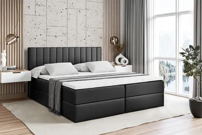 Produktbild von ALTDECOR Boxspringbett mit H3 Matratze und Topper - 120 x 200 cm - EDITA - Schwarz Kunstleder - Polsterbett mit Bettkasten und Lattenrost, Bett mit Stauraum