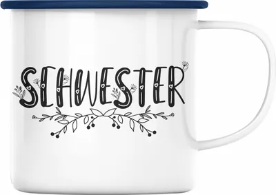Produktbild von Trendation - Lieblingsschwester Emaille Tasse Geschenk für Schwester Spruch Schwester Emaille Emaille Tasse Geschenkidee Sprüche (Blau)