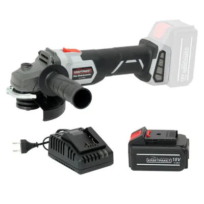 Produktbild von Dino KRAFTPAKET 18V-115 Bürstenloser Akku Winkelschleifer 1170W peak (Scheiben-Ø 115mm, Schnitttiefe: 28mm), im Set mit 4Ah Akku und Ladegerät, leicht, klein und kompakt, Motor bürstenlos (Brushless)