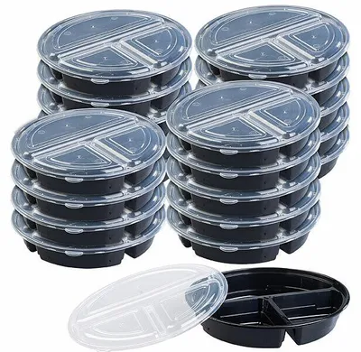 Image de 20 boîtes de conservation 3 compartiments avec couvercles – 900 ml