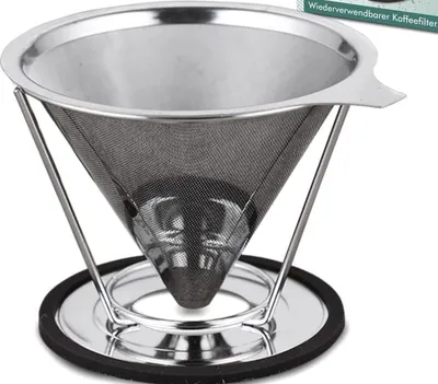 Produktbild von Edelstahl Kaffeefilter, ideal für Filterkaffee, Chemex, Gießkaffee und Kaltgebrühkaffee, permanenter Kaffeefilter aus Metall, Kaffeetropfer permanent für 4-Tassen