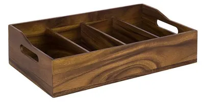 Produktbild von APS 11952 Besteckbehälter VINTAGE, Akazienholz (braun), 51 x 28 cm, Höhe 13 m, 4 Fächer je 26 x 11,5 cm