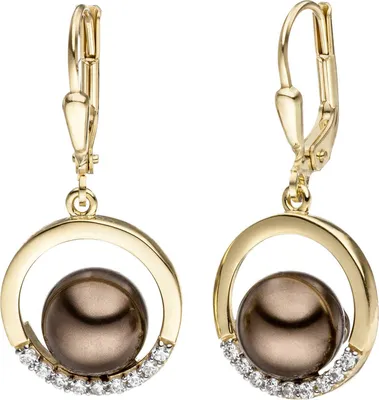 Produktbild von JOBO Ohrhänger 333 Gold Gelbgold bicolor mit dunklen Perlen und Zirkonia Ohrringe