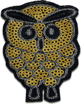 Obrázek produktu pro Sova s flitry - nášivky, aplikace, záplaty, velikost: 6,3 x 4,2 cm