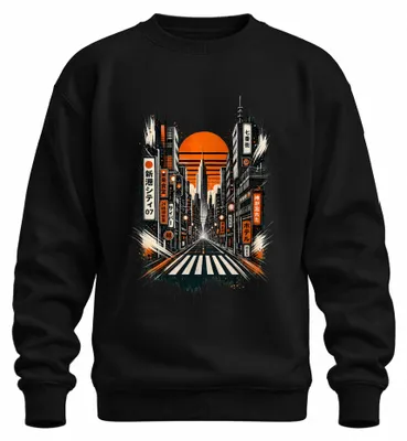 Productafbeelding van Cyberpunk Tokio, Japan, stadsbeeld, toekomst, Y2K, Akihabara, sweatshirt, trui, zwart, maat S