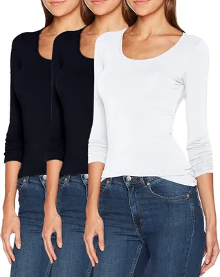 Produktbild von ONLY 3er-Set Damen Longsleeve Slim Fit Langarmshirt mit Rundhalsausschnitt, Schwarz-Schwarz-Weiß, S