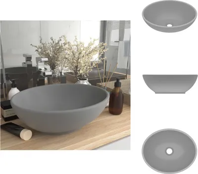 Produktbild von vidaXL s Ovales Waschbecken Matt Hellgrau 40x33 cm Keramik -  Badezimmer-Waschbecken