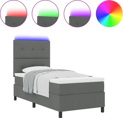 Image de vidaXL Lit boxspring avec matelas gris foncé 100 x 200 cm Tissu